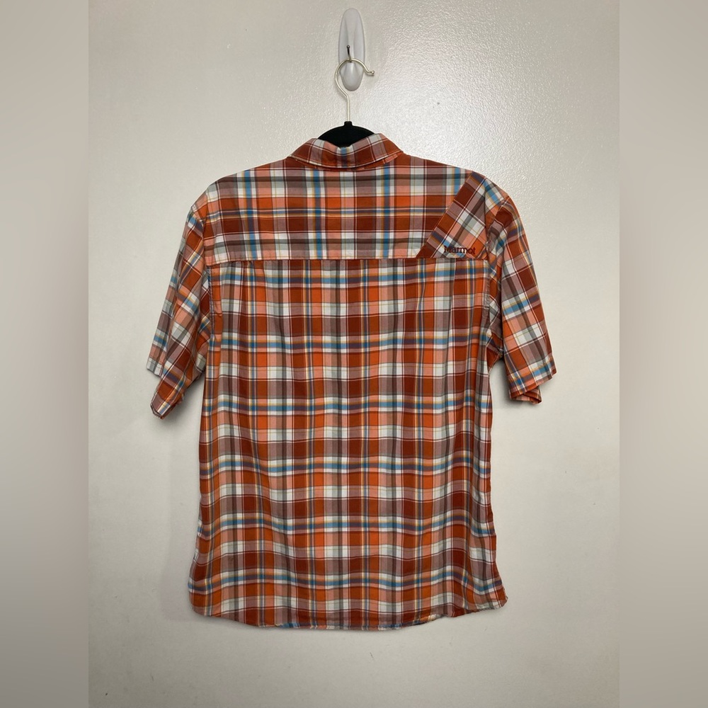 Marmot orange plaid short sleeve button up shirt. Medium - Picture 5 of 5